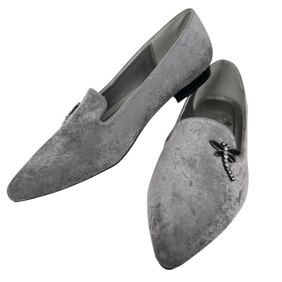 Bellini Women's Dragonfly Loafer Flat 9 Gray Velvet Pointed Toe Artsy Old Money - Picture 2 of 13